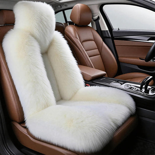 Gracefur Sheepskin Car Seat Cover Genuine Wool Seat Cover Fluffy Fur Front Seat Covers Fits Cars, Trucks, SUV, or Van (White)