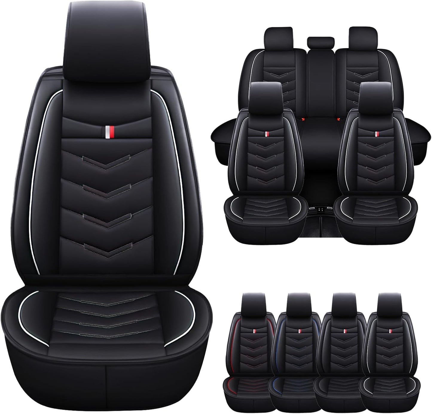 Car Seat Cover for GMC Terrain 2010-2024, Waterproof Durable Compatible Airbag, Premium Leather Seat Protector(2 Seats Standard,Black Blue)