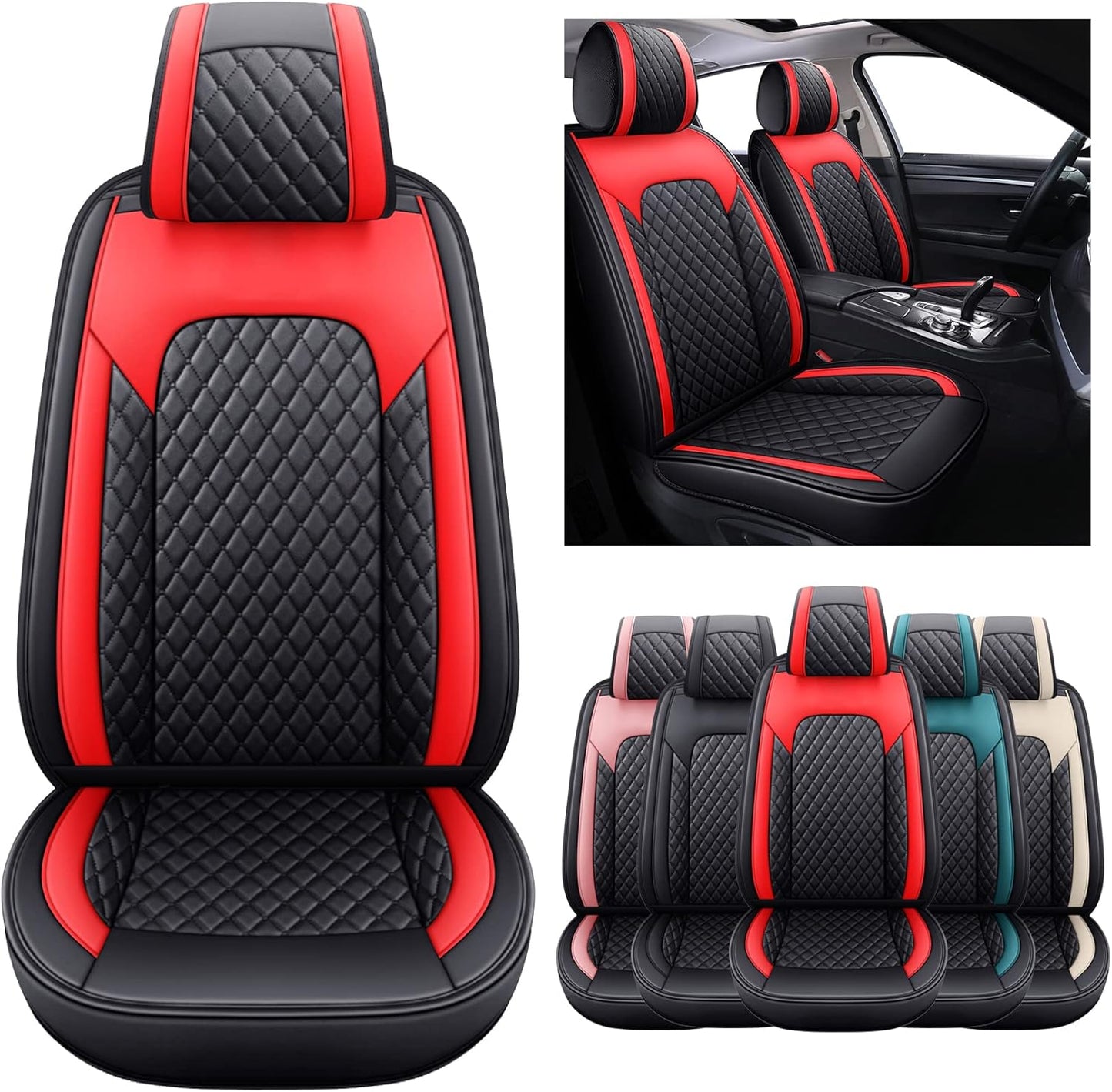 Aierxuan Front Seats Covers Waterproof Leather Cushion Universal for Toyota Rav4 Kia Sorento Tucson Pilot HRV Ridgeline Odyssey Chr Ford Ranger Edge Infiniti (2 PCS Front, Black-Red)