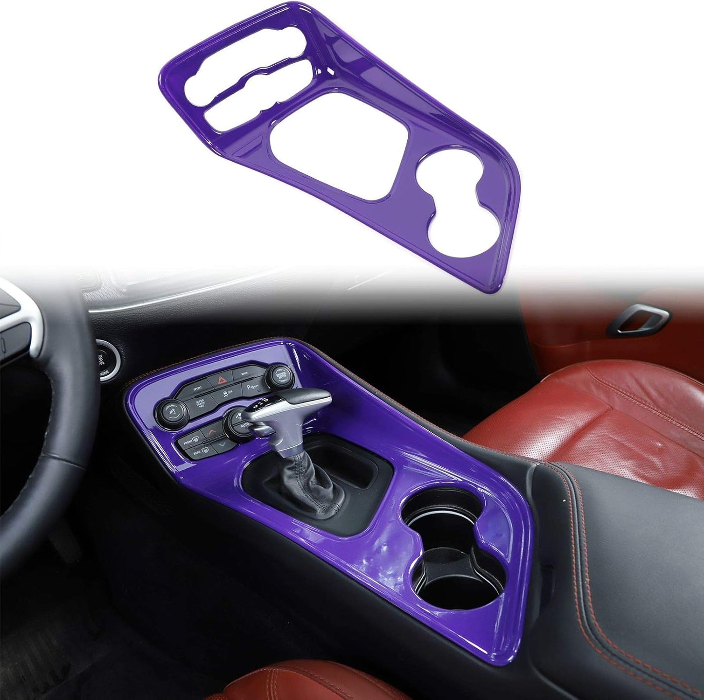 Voodonala Gear Shift Shifter Panel Shift Lever Panel Transmission Gear Selector Gearstick Panel Cover Trim Fit for 2015-2024 Dodge Challenger Interior Accessories ABS Red