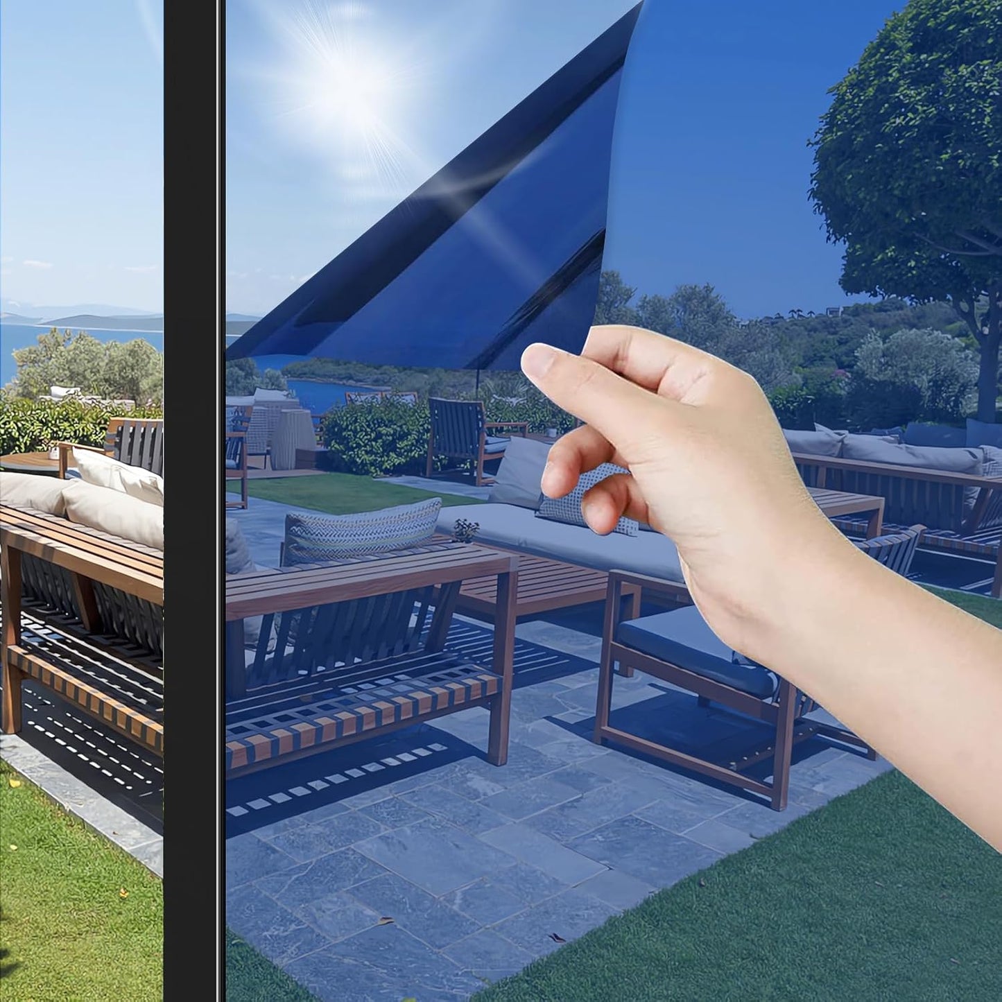 ConCus-T Thickened UV Blocking One Way Window Film Privacy Tint Film for Home Vinyl Film Non-Adhesive Anti UV Static Cling Window Sticker for Skylight, 35.43 Inch X 13.1 Feet