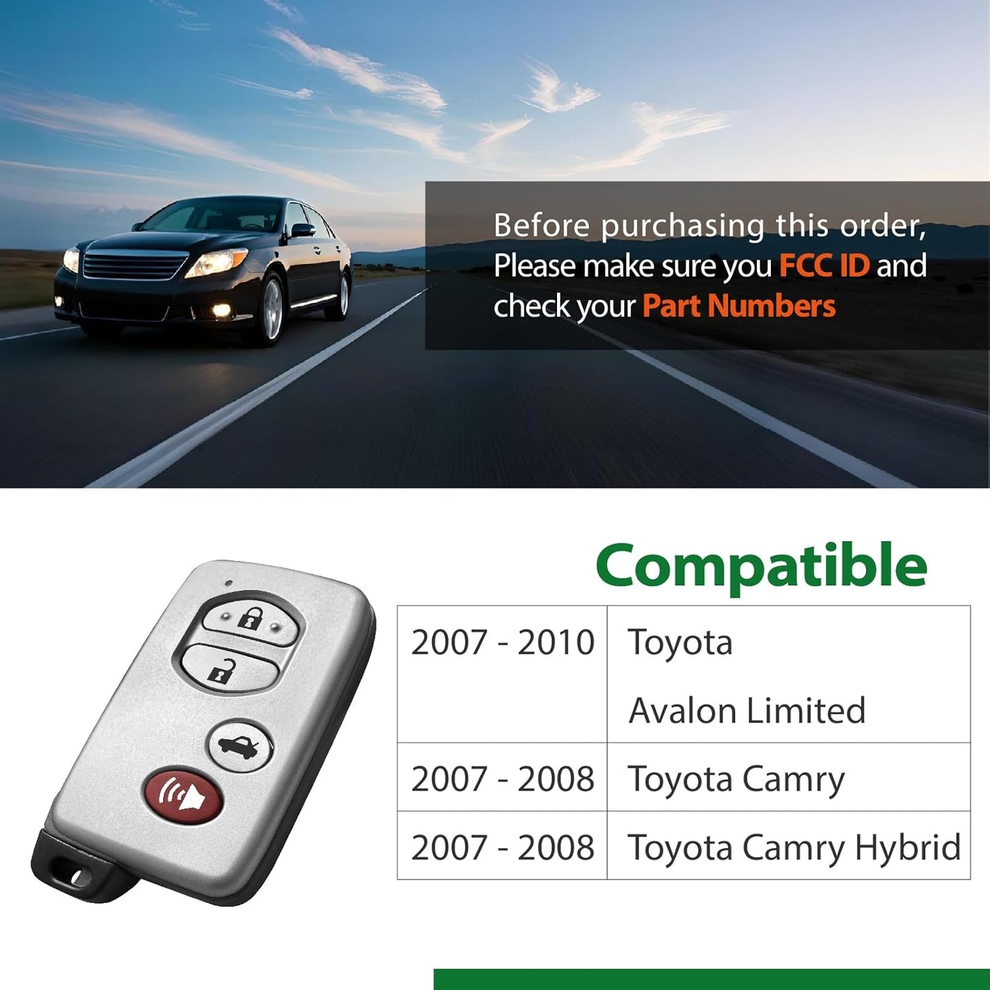 Keylessbest Replacement for 2007 2008 2009 2010 Toyota Avalon Limited Camry Hybrid GNE 0140 Board Key Fob HYQ14AAB 314.3MHz 4 Buttons