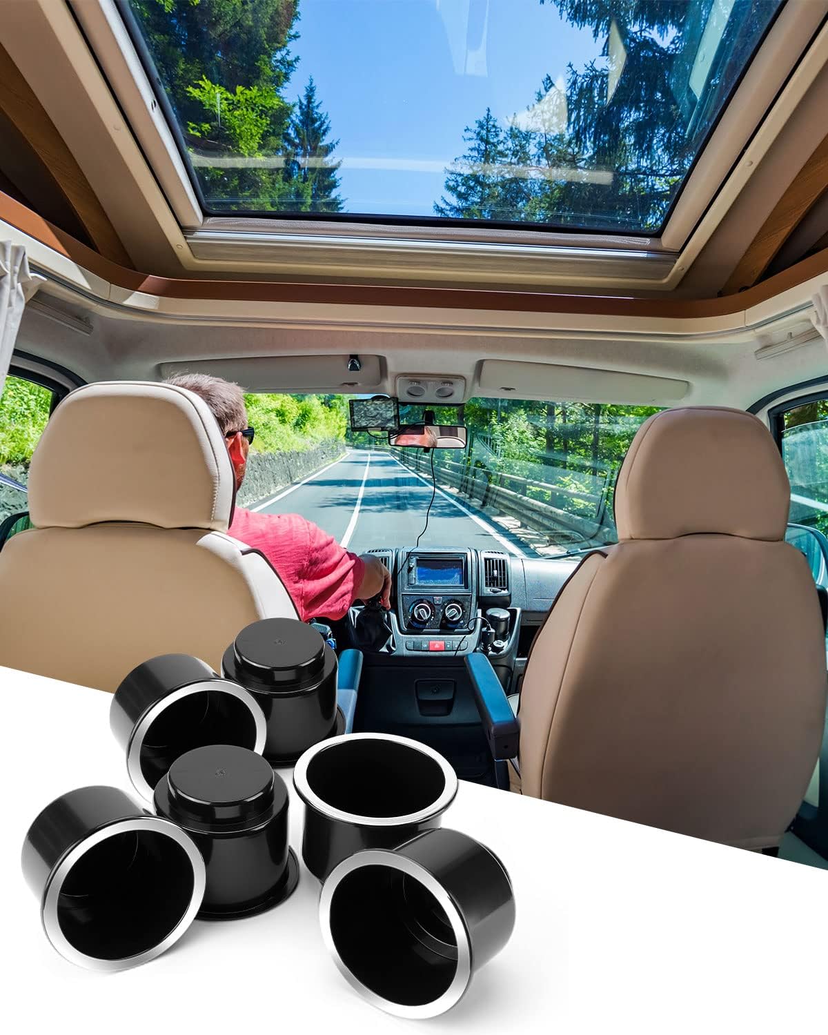 JOYTUTUS Cup Holder Insert 6pcs for RV Boat Car Couch Golf Cart - Elegant Chrome, Large Plastic Universal Drop in Cup Holder for Pontoon Table Sofa