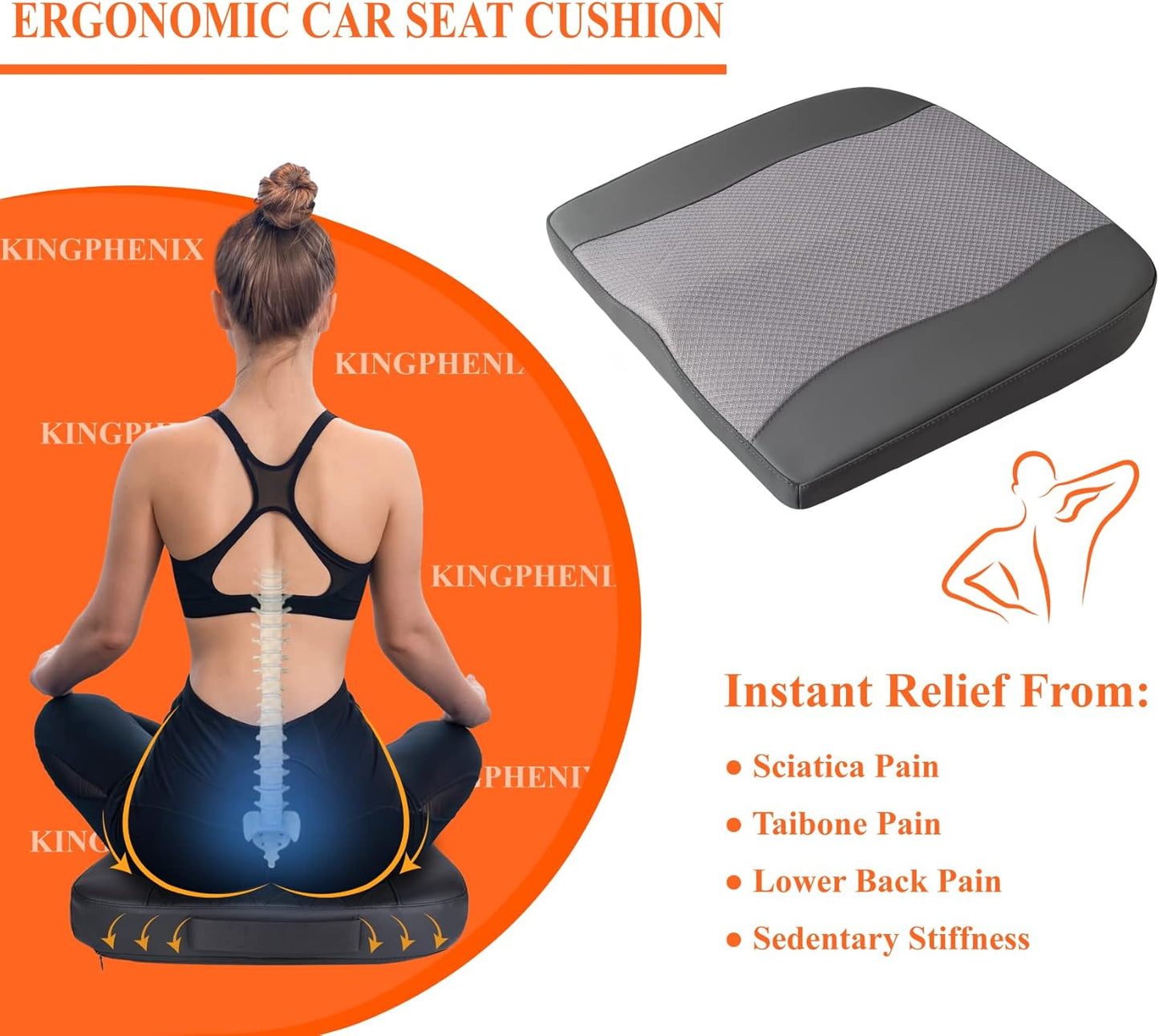 Lofty Aim Car Seat Cushion, Comfort Memory Foam Car Cushions for Driving - Sciatica & Lower Back Pain Relief, Seat Cushion for Car Seat Driver, Office Chair, Wheelchair -Dark Grey