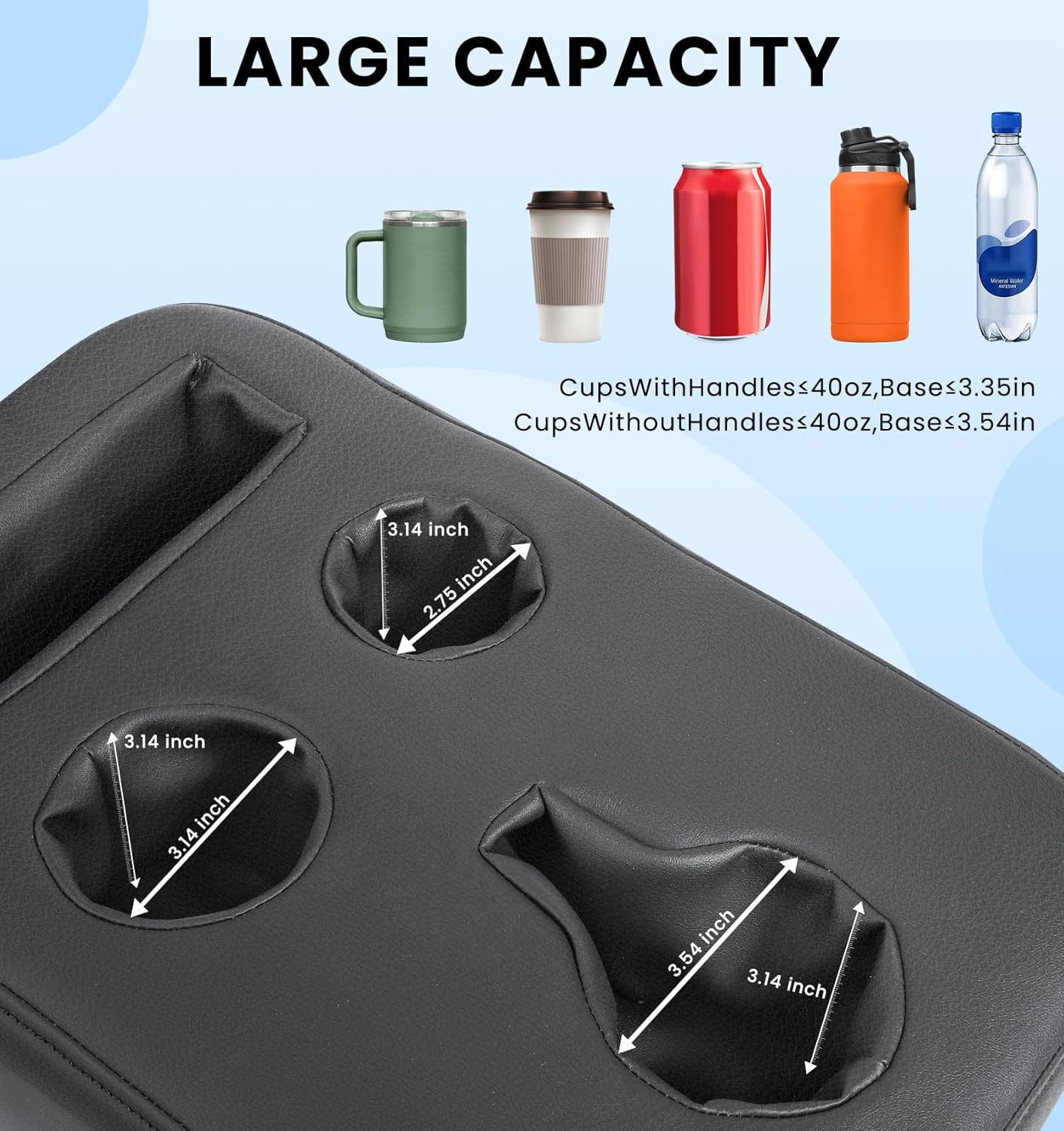 Sinvanho Car Cup Holder, Back Seat Cup Holder for Car, PU Leather Couch Sofa Bed Cup Holder Expander Tray, Boat Tray, Organizer for Trucks, Minivans, SUVs, RVs, Vehicles, Holds Drinks, Remote, Snacks