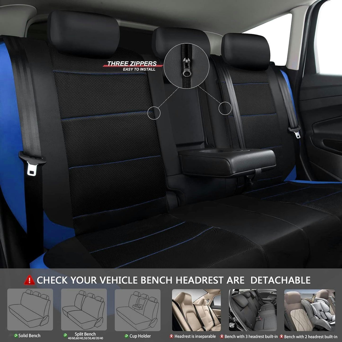 Car Seat Cover for Dodge RAM 1500 2000-2018 2019 2020 2021 2022 2023 2024, 9pcs Front Rear Full Surround Leather Seat Cover Sets Interior Protector Accessories,Blue