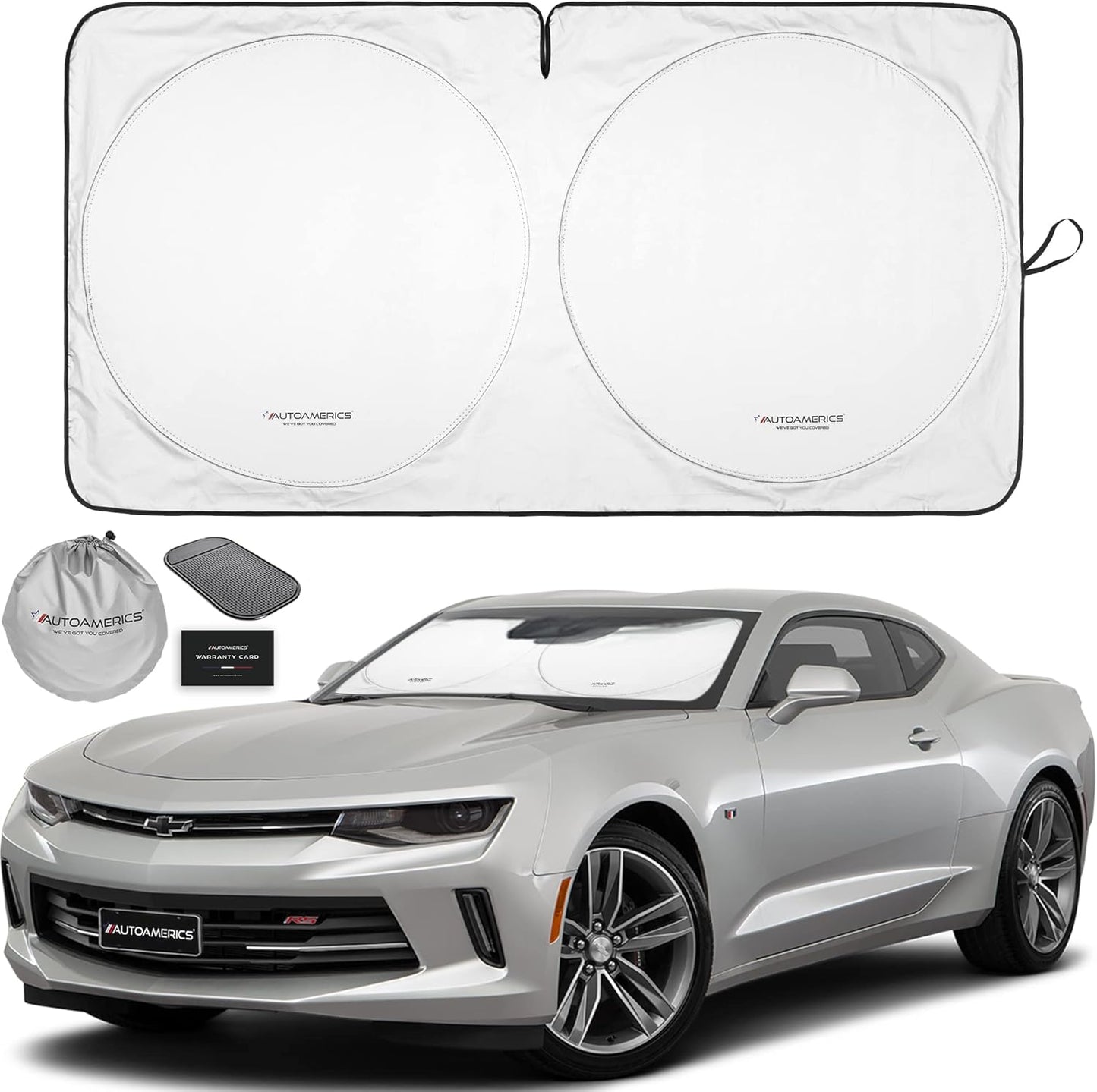 Autoamerics 1-Piece Windshield Sun Shade Standard Silver Foldable Car Front Window Sunshade for Most Cars SUV Truck - Heat Blocker Visor Protector Blocks Max UV Rays and Keeps Your Vehicle Cool Large