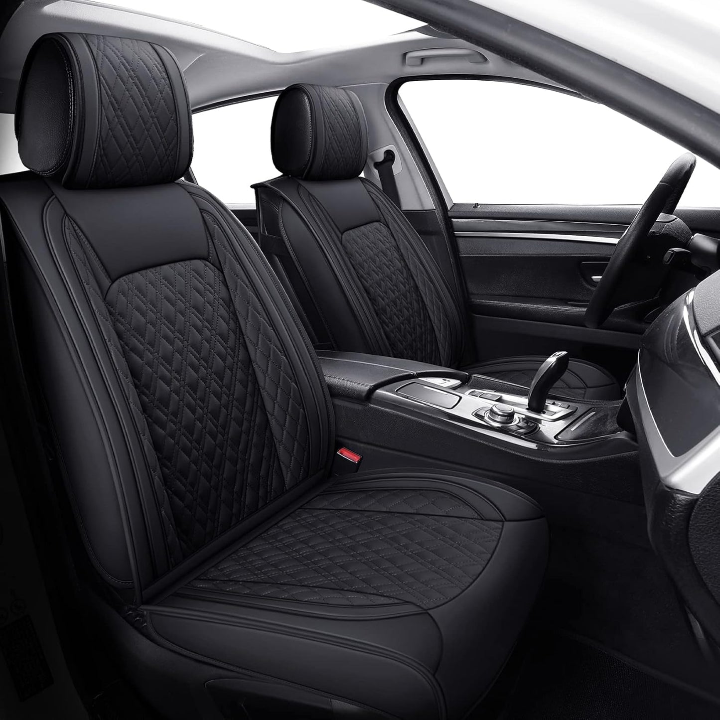 YIERTAI Universal Car Seat Covers Compatible with Toyota Corolla Highlander Honda Civic Odyssey Hybrid Ford Ranger Nissan Rogue Altima Waterproof Leather(2 PCS Front/Black-Brown)
