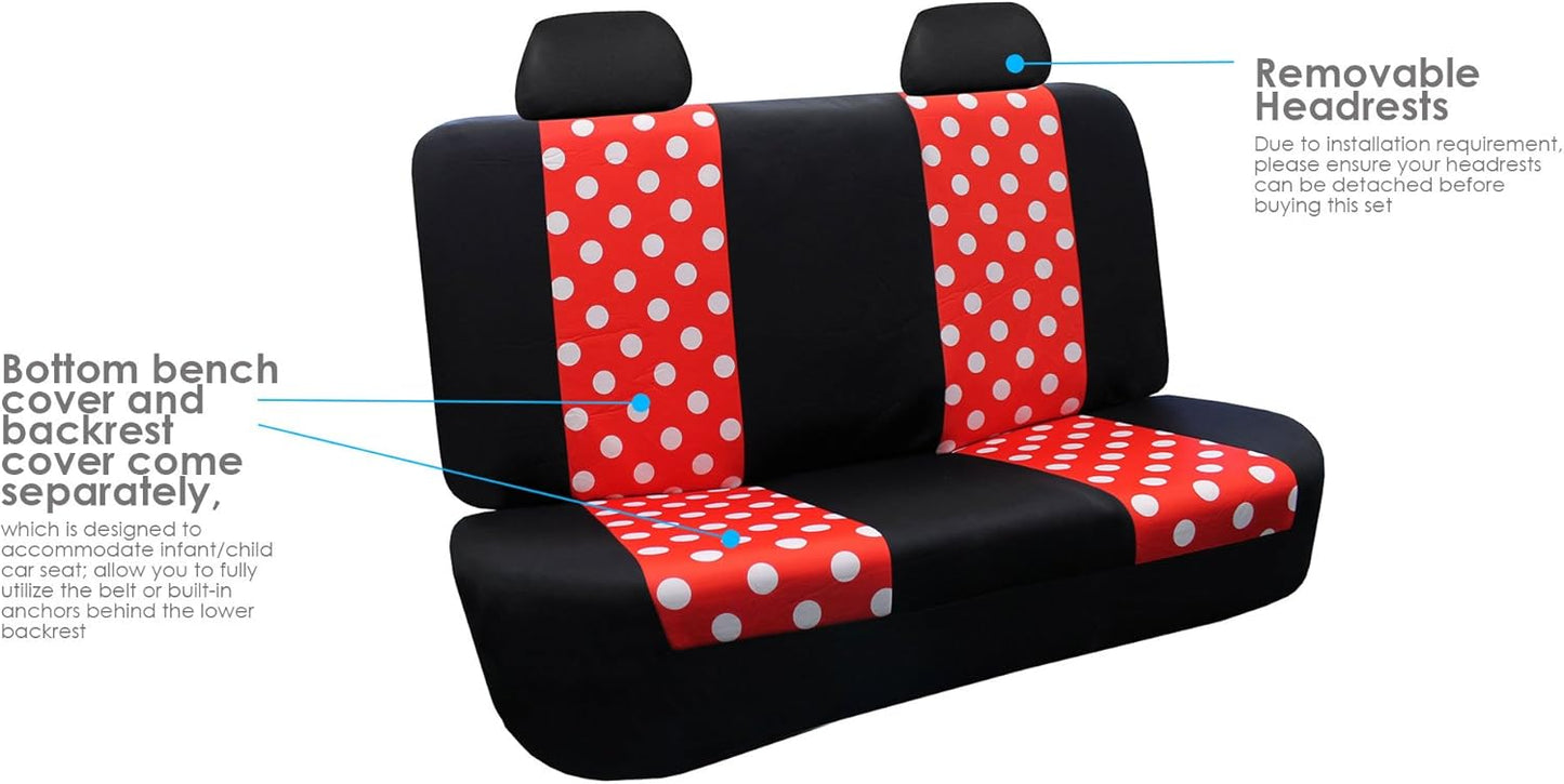 FH-FB115114 Red/Black Semi Customed Fit Solid Polka Dots Flat Cloth Auto Seat Covers Full Set