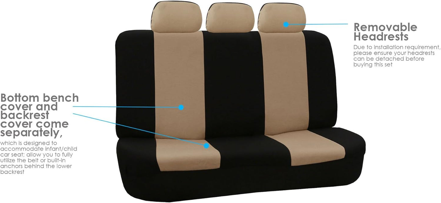 FH Group Flat Cloth Full Set Car Seat Covers Three Row 7 Passenger Set - Universal Fit for Cars, Trucks & SUVs (Beige) FB050217