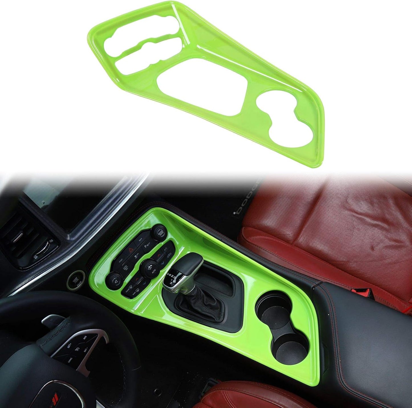 Voodonala Gear Shift Shifter Panel Shift Lever Panel Transmission Gear Selector Gearstick Panel Cover Trim Fit for 2015-2024 Dodge Challenger Interior Accessories ABS Red