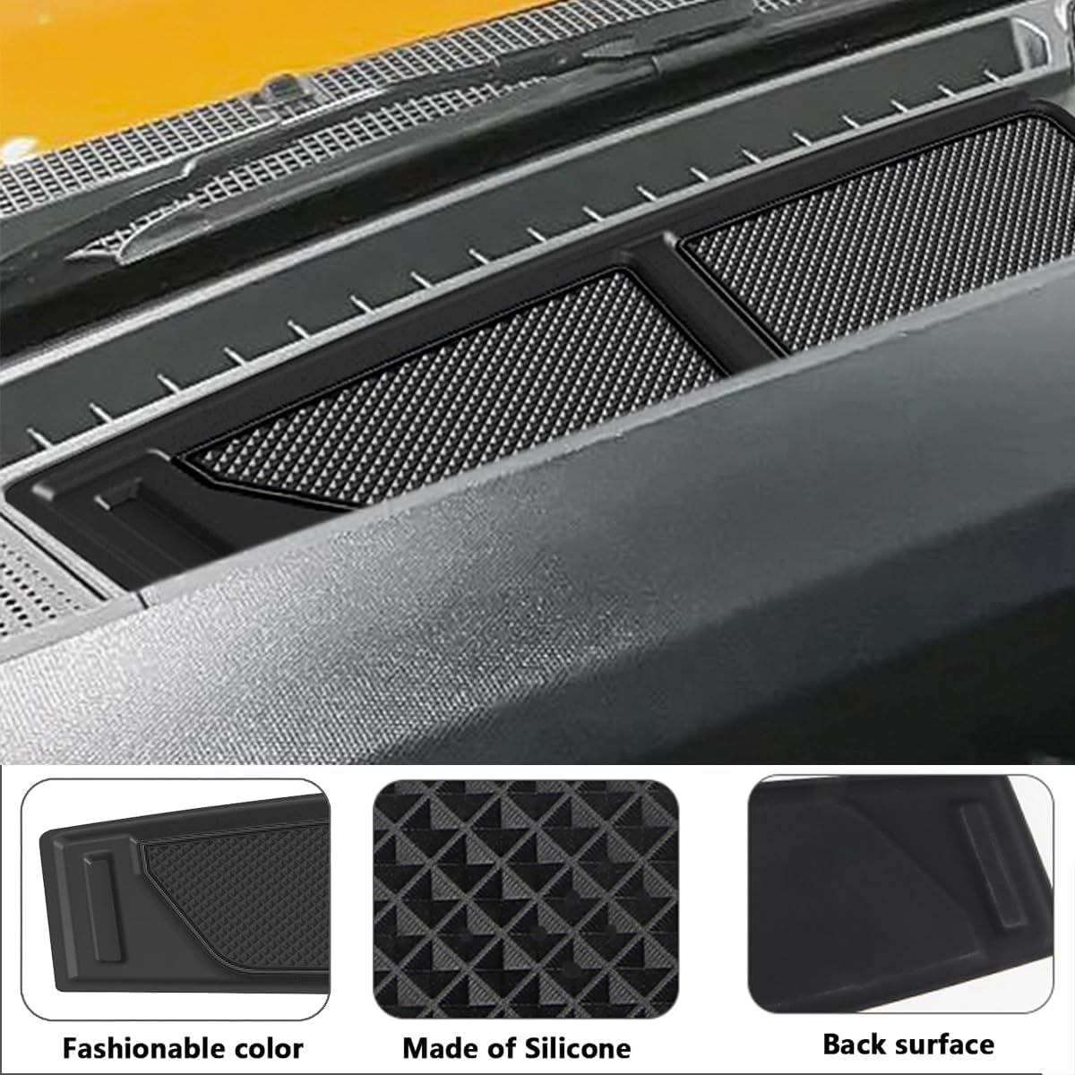Auovo Dash Cover Tray Compatible with Ford Bronco Accessories 2021 2022 2023 2024 2025 Anti-Slip Silicone Dashboard Compartments Mat fit Bronco 2/4-Door Interior Dash Pad Liners 3-pc Set (Black Trim)