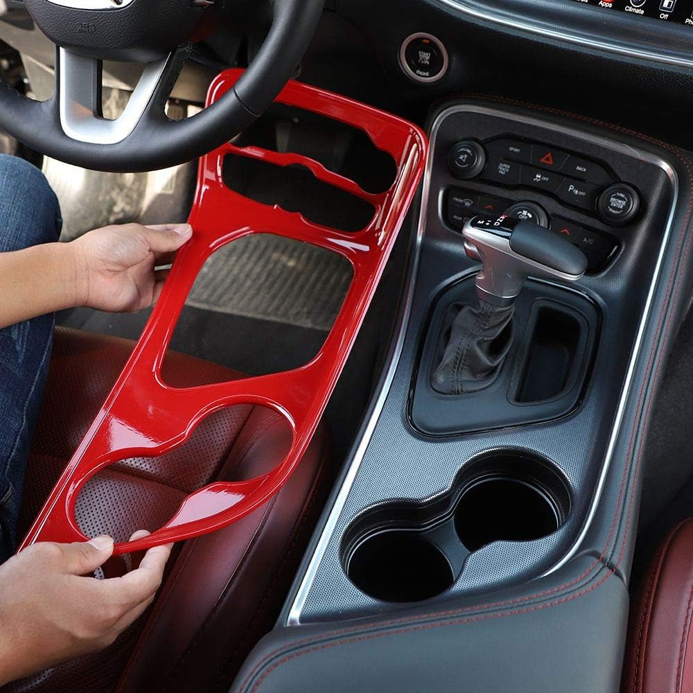 Voodonala Gear Shift Shifter Panel Shift Lever Panel Transmission Gear Selector Gearstick Panel Cover Trim Fit for 2015-2024 Dodge Challenger Interior Accessories ABS Red