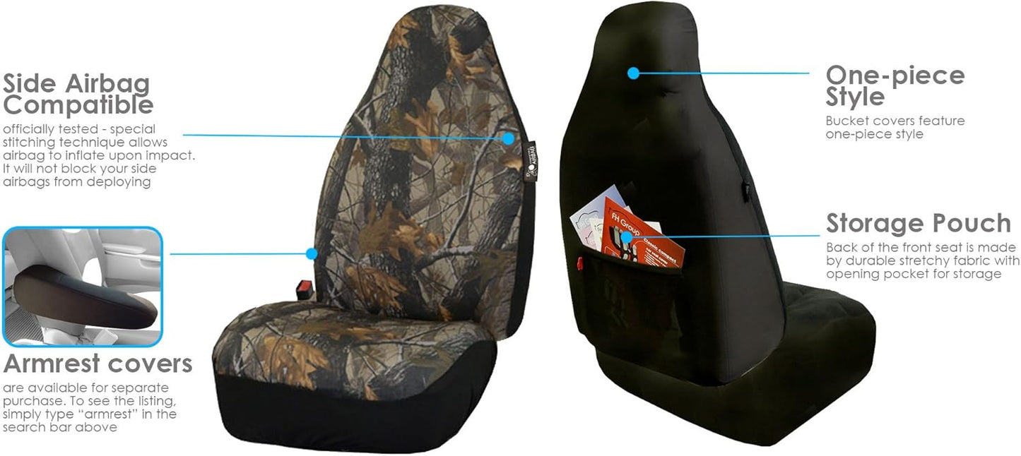 FH Group Hunting Camo Seat Covers w.4 Headrests Airbag Reday Split Bench