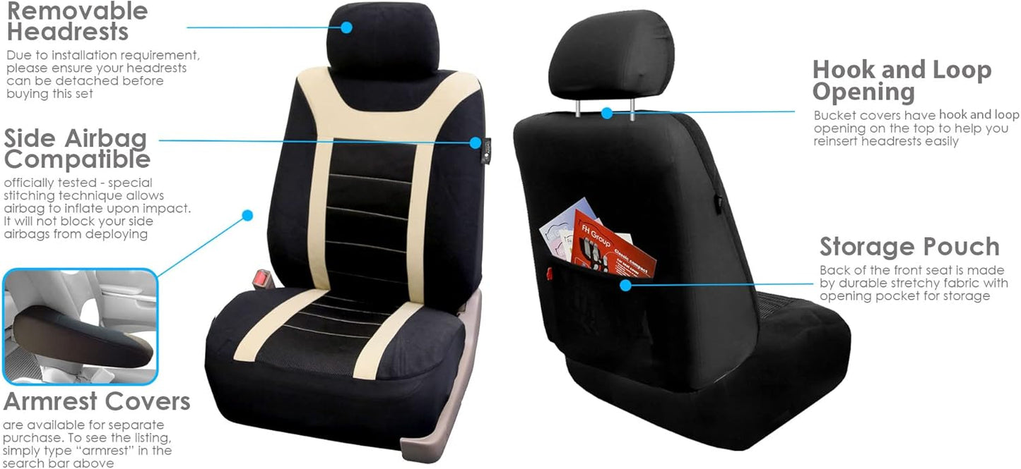 FH Group Car Seat Covers Sports Seat Covers Front Seats Only, Airbag Compatible Beige Black Automotive Seat Cover Combo Small Car Seat Cover Design Universal Fit Interior Accessories Cars Trucks SUVs