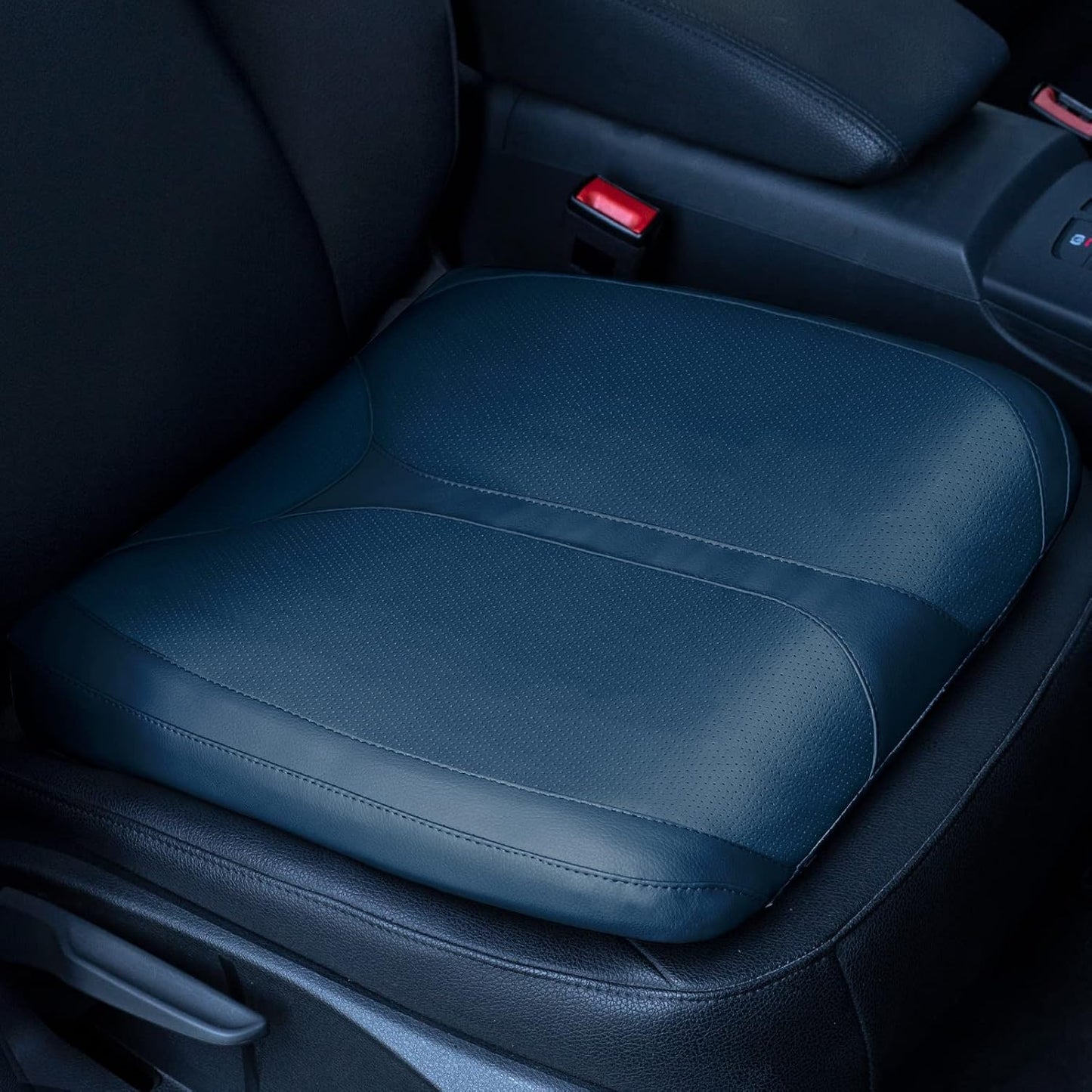 QYILAY Leather Car Memory Foam Heightening Seat Cushion for Short People Driving,Hip(Coccyx/Tailbone) and Lower Back Pain Relief Butt Pillows,for Truck,SUV,Office Chair,Wheelchair,etc. (Blue