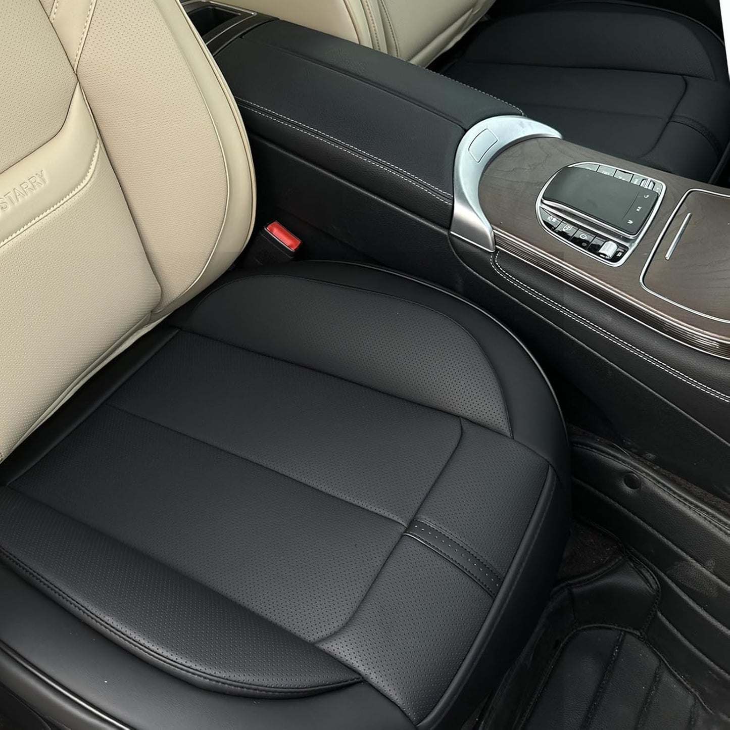 HOMOSTARRY 2 Pack Leather Front Car Seat Cover Bottom Only, Anti-Slip Padded Seat Cushion, Full Wrap Seat Protector with Storage Function Universal Fit for Most Cars, SUV, Pick-up Trucks (Red)