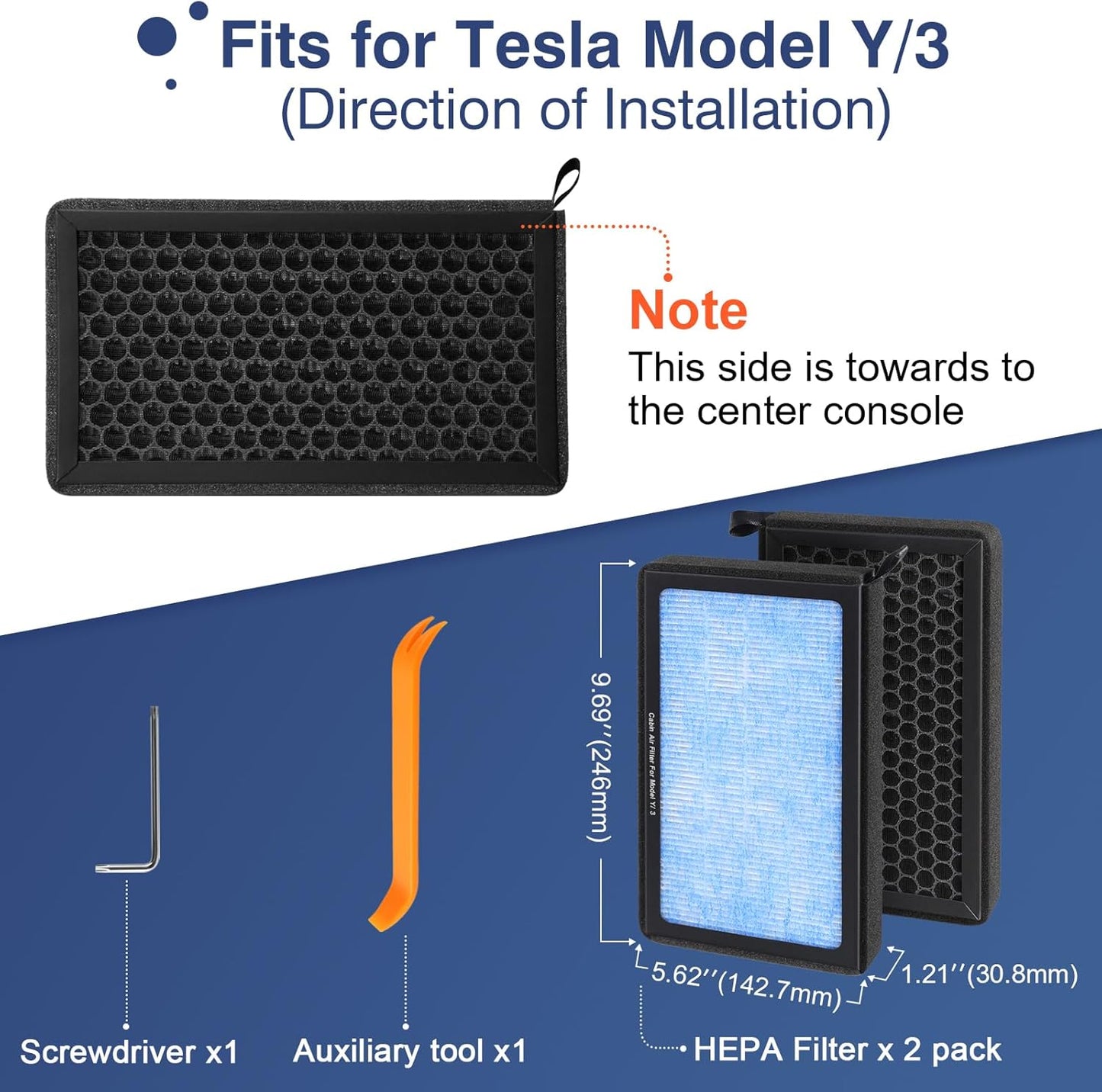 Cabin Air Filter Model Y Model 3 Replacement with Carbon Activated, Tesla Air Filter Replacement kit for Tesla Accessories 2016-2025, 2 Pack
