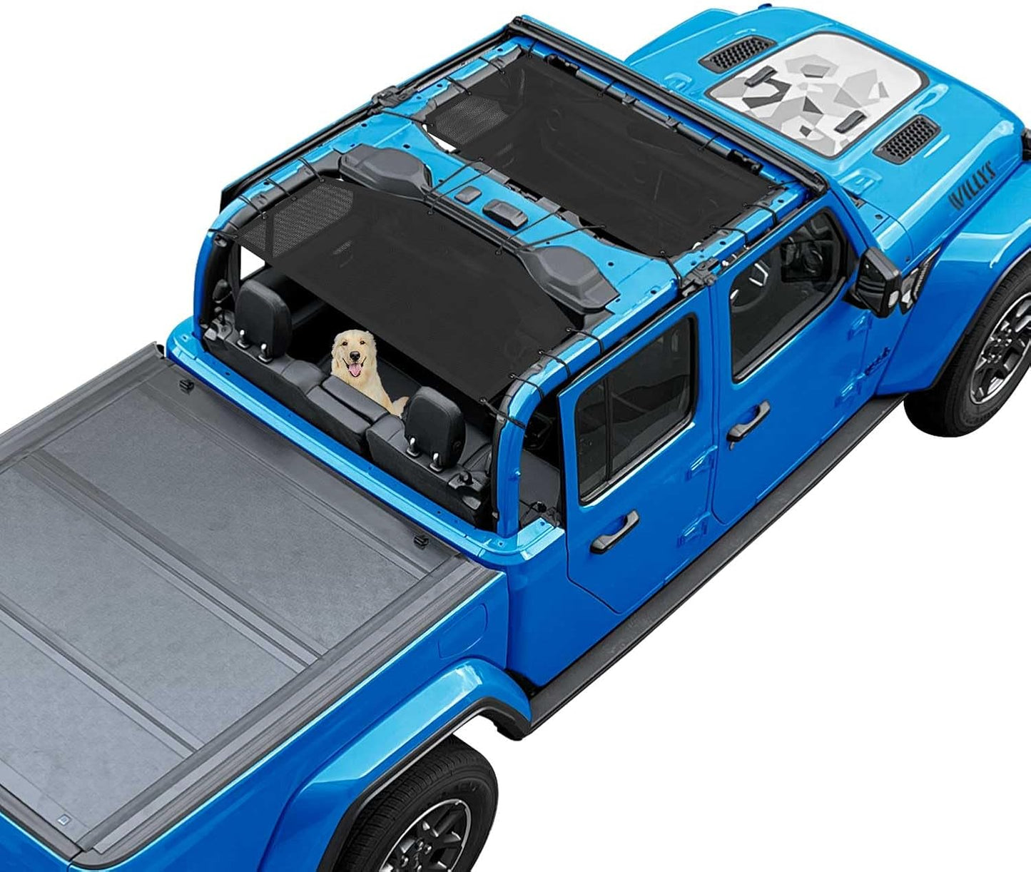 Coverspec JT Top Sun Shade Roof Compatible with Jeep Gladiator JT (2018-2023) 4 Door Jeep Sunshade Top Sunroof Bikini Cover- Blocks UV, Wind, Noise - Black Mesh for Full Length