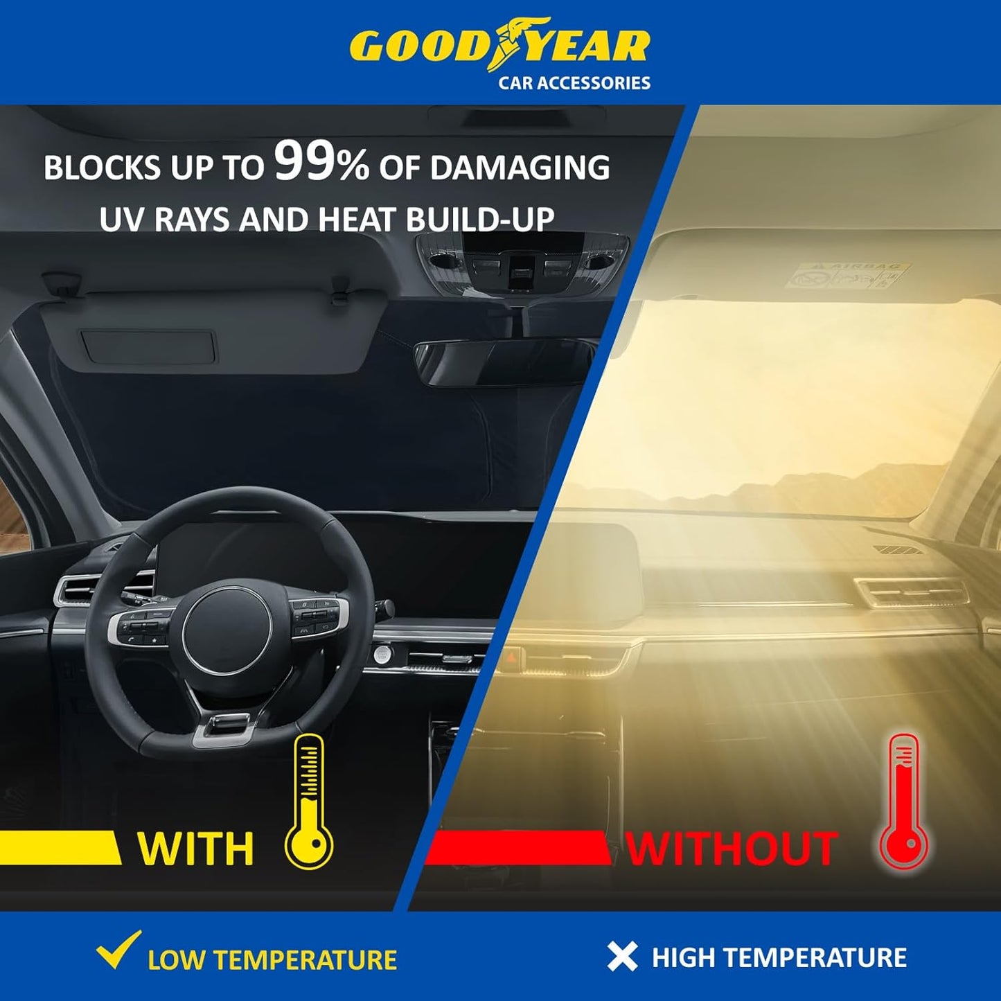 Goodyear Foldable Windshield Sunshade for Chevrolet (Chevy) Tahoe 2021-2025, SUV car Accessories, Sunshade Cover, Sun Shade Car Windshield, Window Sun Blocker - GY008221