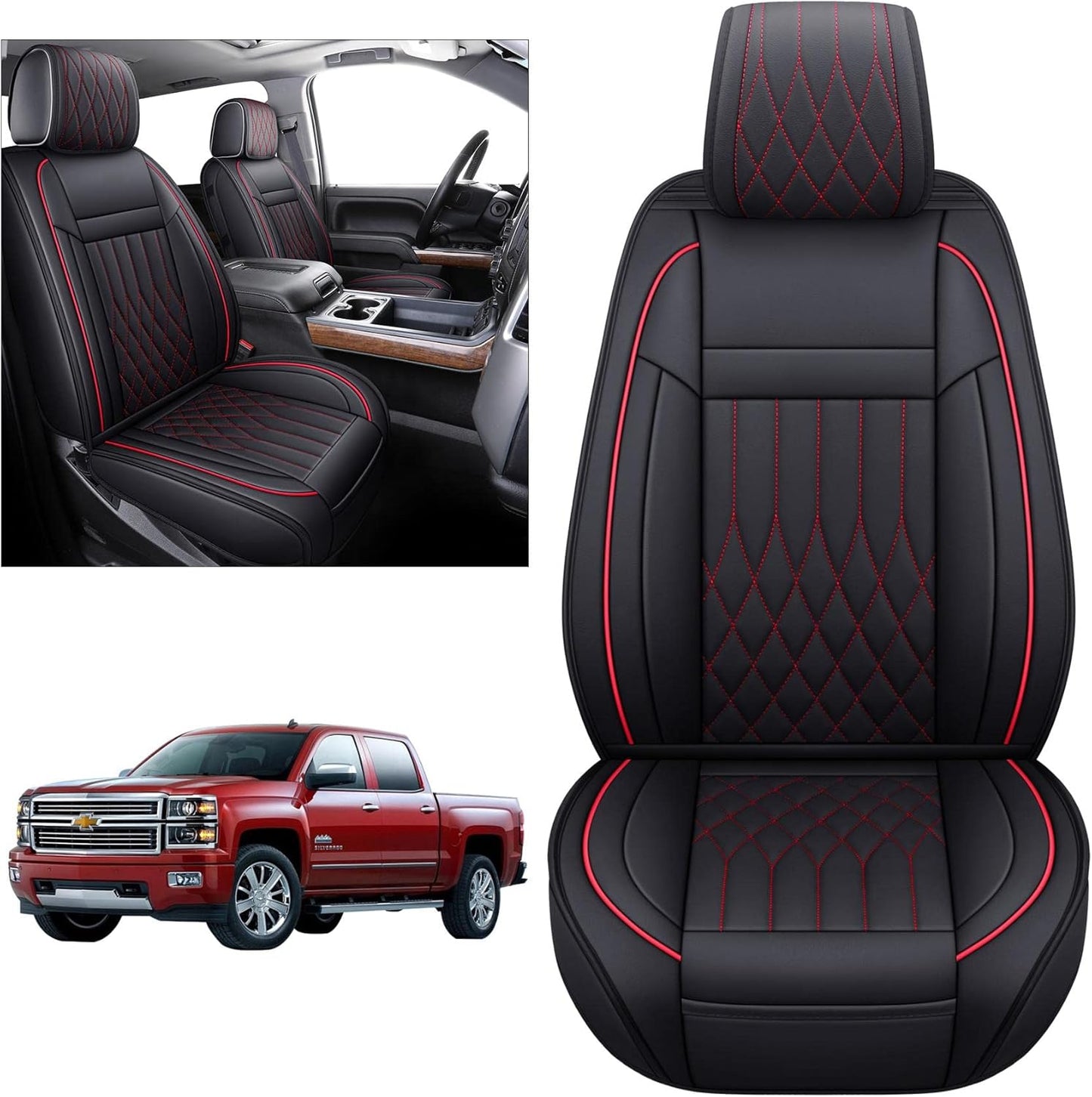 Tomatoman Seat Covers Compatible with Silverado Sierra 2007-2023 2024 2025 1500 2500 3500 HD Truck Trail Boss Z71 Crew Double Cab Front Car Cushions(2 PCS Front/Black)