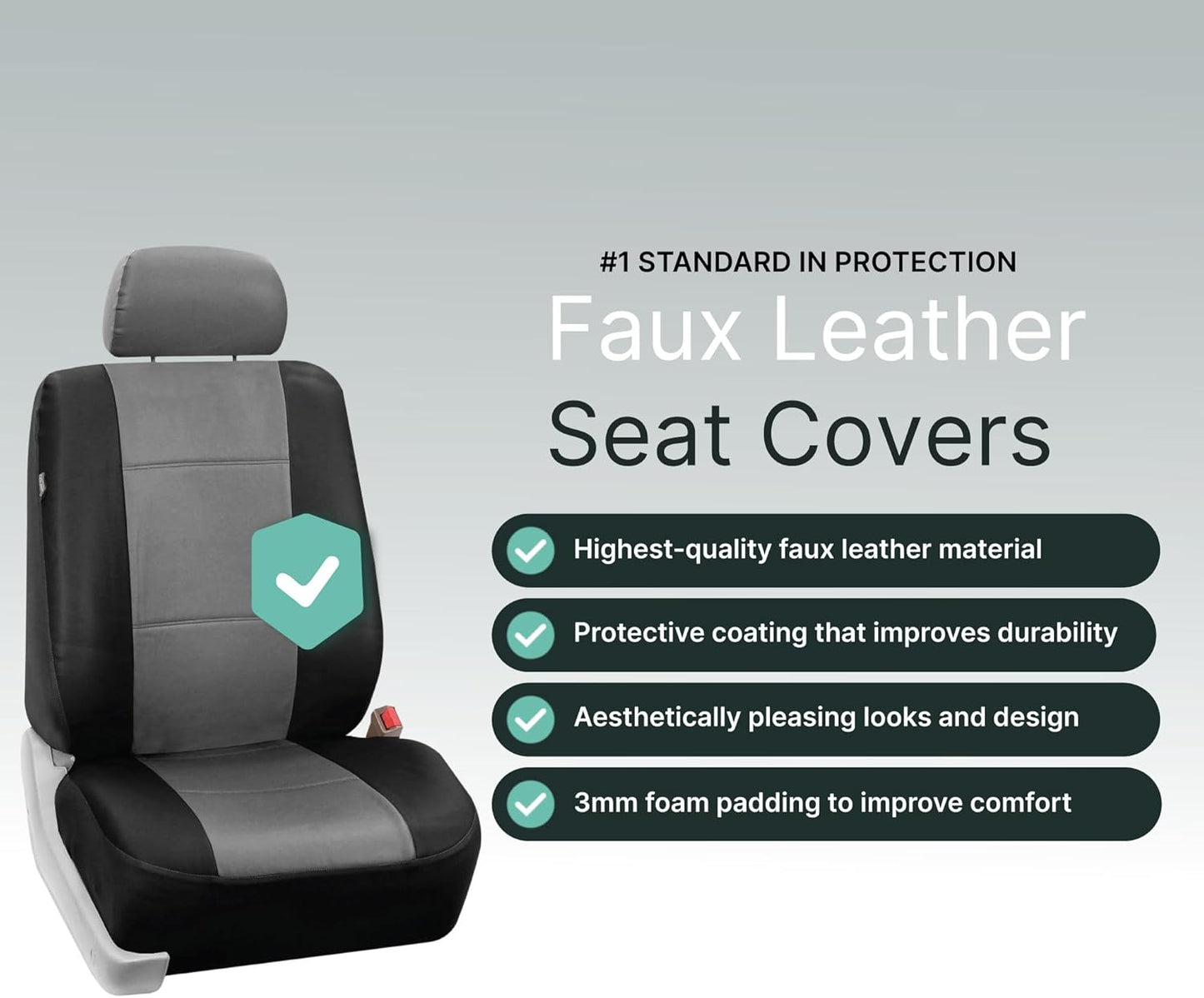FH Group Universal Fit Front Car Seat Cover - Faux Leather (Gray/Black), Set of 2