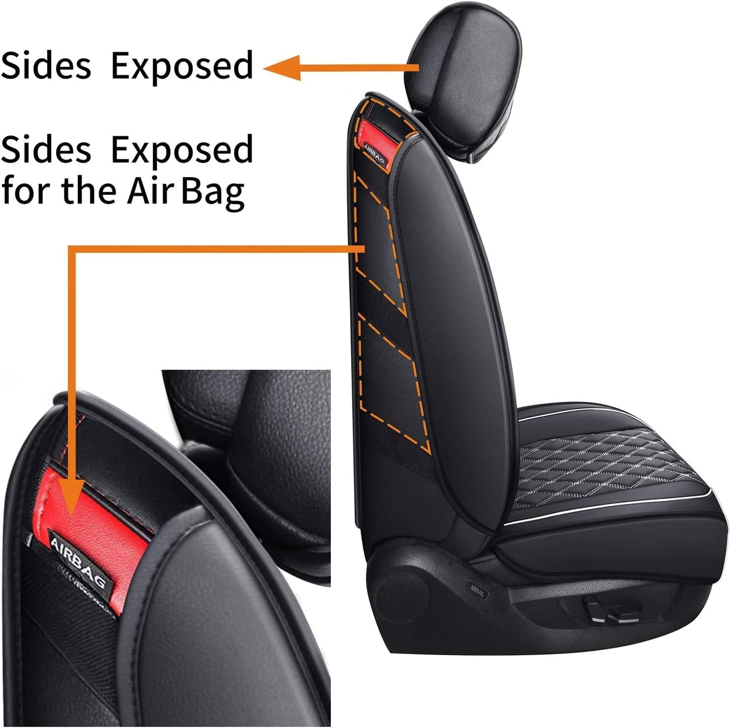 Aierxuan Front Seats Covers for Ford F150 2009-2025 Waterproof Leather Truck Pickup Custom Fit for 2017-2025 F250 F350 F450 Supercrew Regular Extended Cab(2 PCS Front, Black-White)