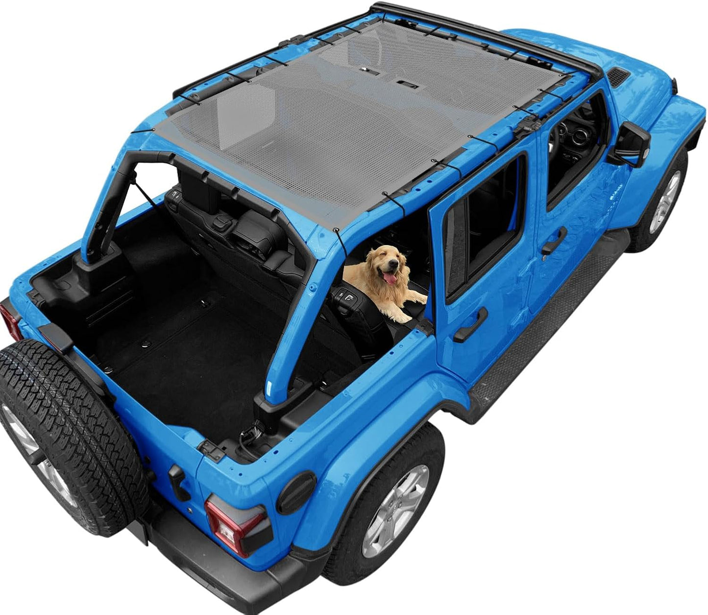 Coverspec JT Top Sun Shade Roof Compatible with Jeep Gladiator JT (2018-2023) 4 Door Jeep Sunshade Top Sunroof Bikini Cover- Blocks UV, Wind, Noise - Black Mesh for Full Length