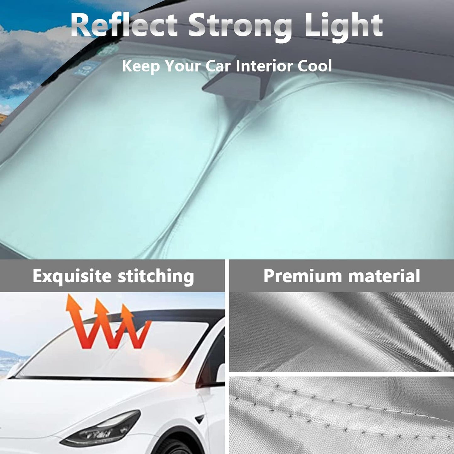 BoxCheer Windshield Sunshade for Tesla Model S Foldable Double Layer Sun Shade Front Window UV & Heat Protection Visor