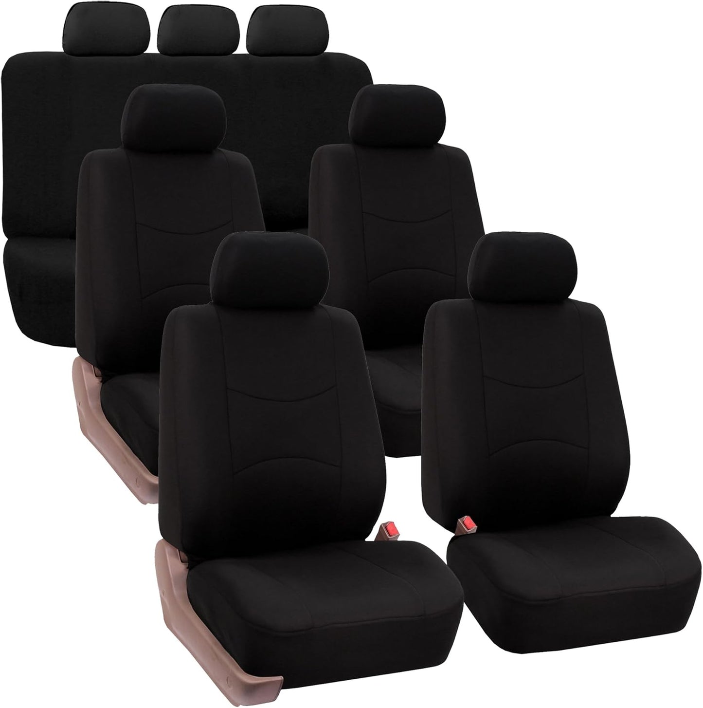 FH Group Flat Cloth Full Set Car Seat Covers Three Row 7 Passenger Set - Universal Fit for Cars, Trucks & SUVs (Beige) FB050217