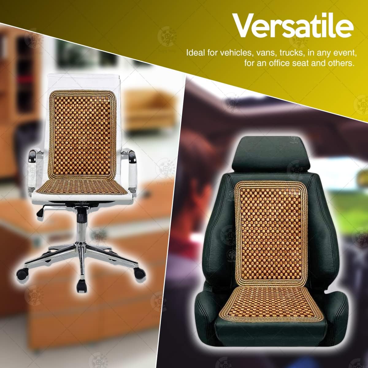 VaygWay Wood Beaded Comfort Seat Cushion Seat Cover – Wooden Beaded Car Seat Cover – Natural Wood Double Strung Beads – Massage Comfort Cover Car Seat – Universal SUV Auto Office Home