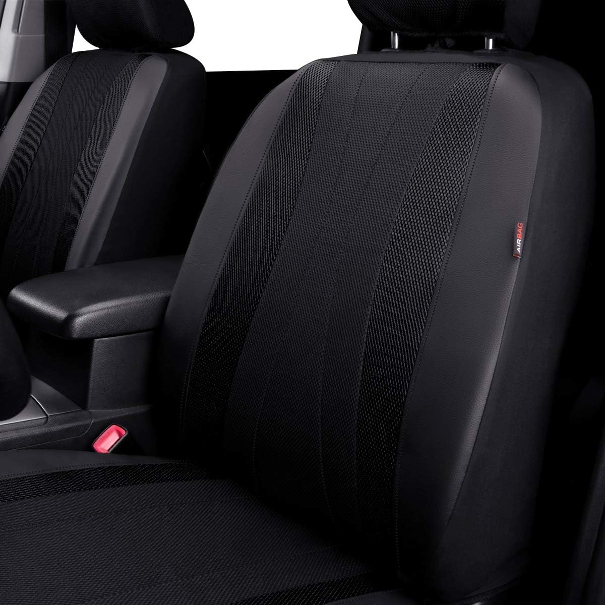 Flying Banner car seat Covers Full Set Faux Leather Air Mesh Breathable Man Lady Airbag Compatible Rear Bench Split 40/60 50/50 60/40 Truck Pick Up (Full Set - Low Back, Black Black)