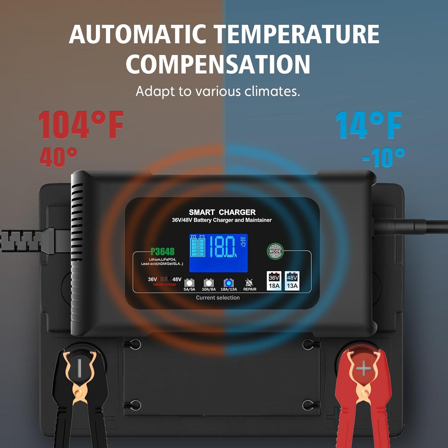 Golf Cart Battery Charger, 48V 13A and 36V 18A Trickle Battery Charger,48 Volt Golf Charger,for EZGO RXV&TXT Smart Charger,Lithium,LiFePO4,Lead-Acid AGM/Gel/SLA..Battery Charger,3-Pin (Delta-Q)