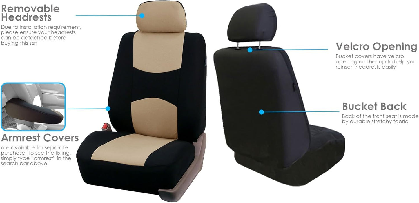 FH Group Flat Cloth Full Set Car Seat Covers Three Row 7 Passenger Set - Universal Fit for Cars, Trucks & SUVs (Beige) FB050217