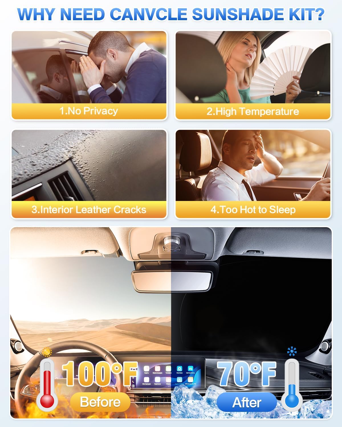 Canvcle Sunshades for Chevrolet/Chevy Silverado EV 2024 2025 Accessories Windshield Sun Shade Side Rear Window Shade Cover Sun Visor Shield Privacy Protection Keep Vehicle Cool Black 6PCS