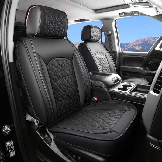 JOJOBAY Chevy Silverado Seat Covers,Leather Seat Covers for GMC Sierra,Custom Fit 2007-2025 1500 2500HD 3500HD Crew Double Extended Regular Cab,LT LZT RST Trail Boss(Front Pair,Black)