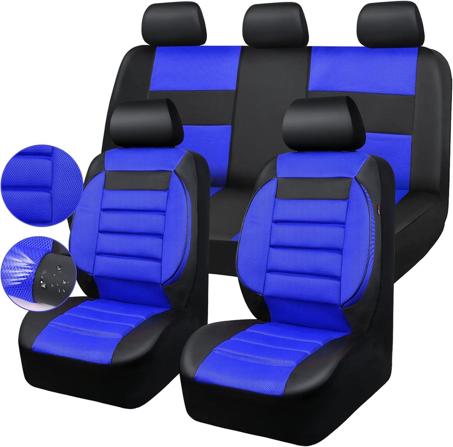CAR PASS Leather Seat Covers Full Set Universal Water Resistant 3D Foam Back Support, Luxury Comfort Automotive 5 Seat Covers All Season Fit for SUV,Sedan,Van, Airbag Compatible Elegance(Black)