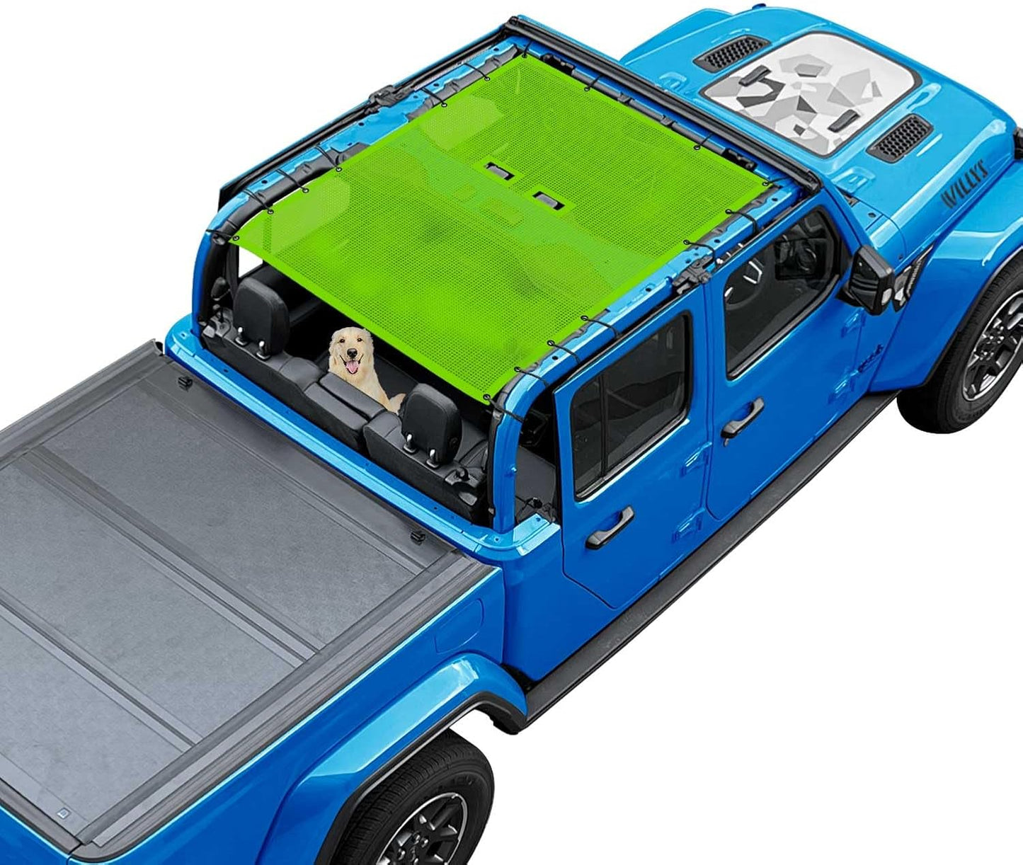 Coverspec JT Top Sun Shade Roof Compatible with Jeep Gladiator JT (2018-2023) 4 Door Jeep Sunshade Top Sunroof Bikini Cover- Blocks UV, Wind, Noise - Black Mesh for Full Length