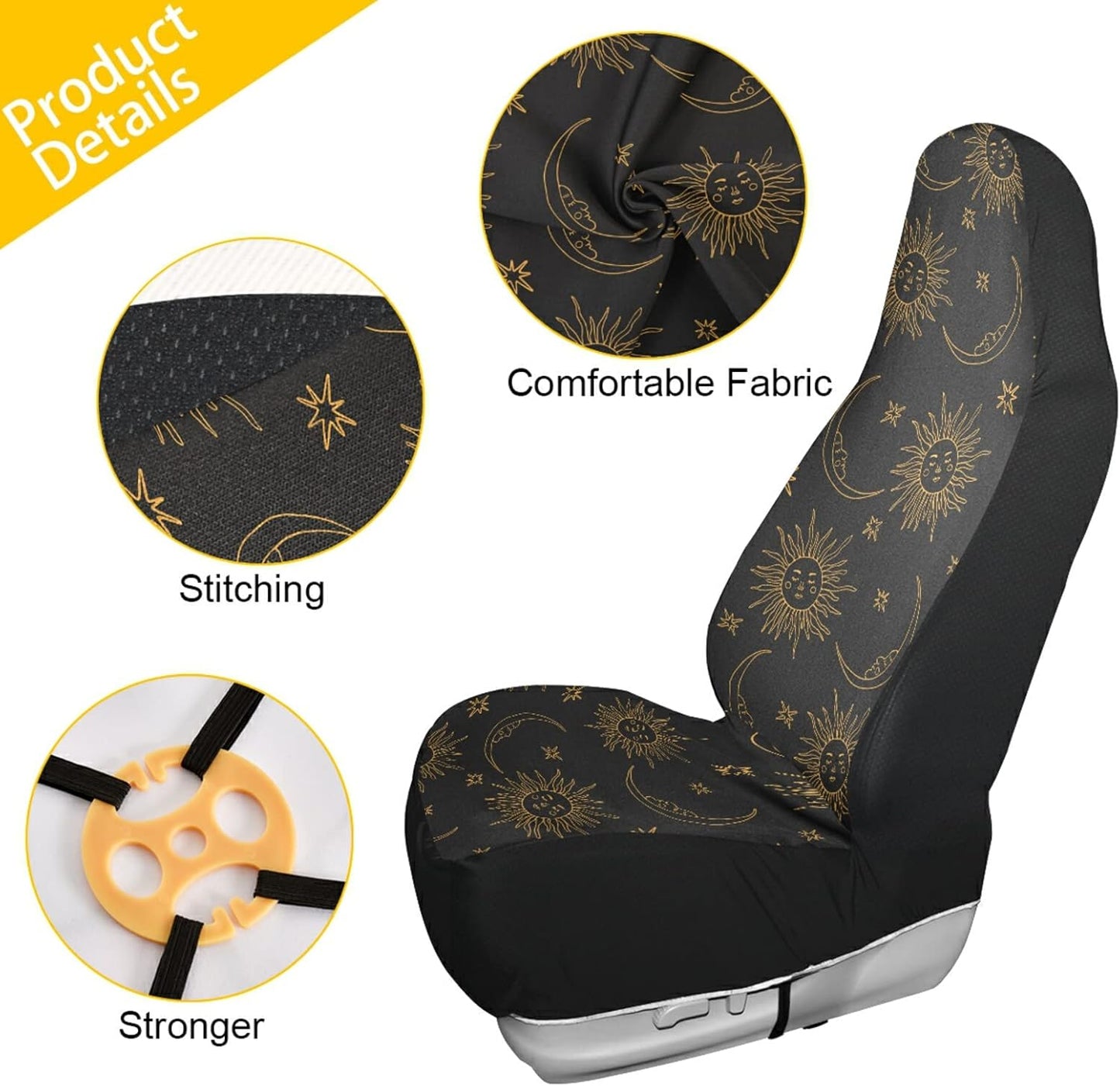 ALAZA Boho Bohemian Sun Moon Car Seat Covers Front Seats Only for Women Men Seat Covers w/Organizer Pocket for Cars SUV Truck Sedan