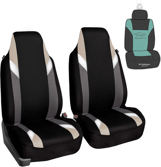 FH Group Premium Modernistic Seat Covers Pair Set, Airbag Compatible-Universal Fit for Cars Trucks and SUVs (Beige)