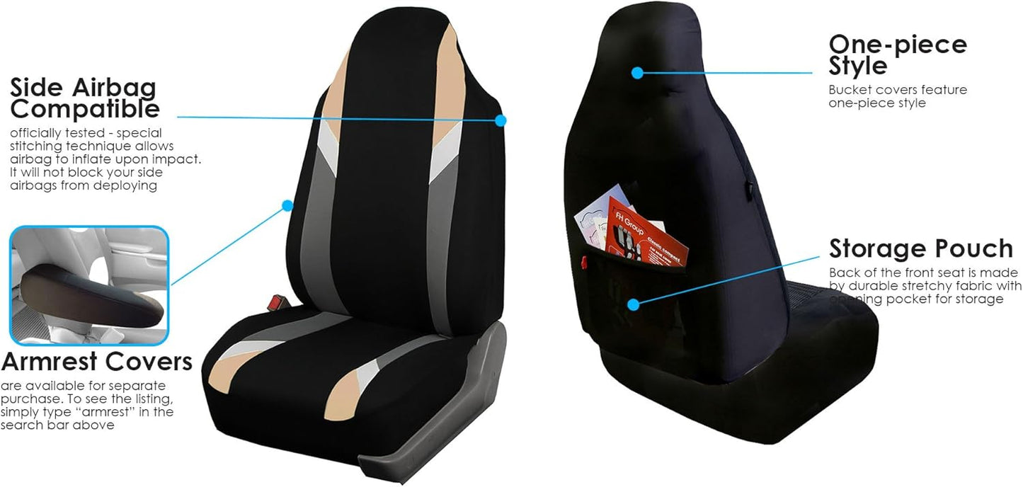 FH Group Premium Modernistic Seat Covers Pair Set, Airbag Compatible-Universal Fit for Cars Trucks and SUVs (Beige)