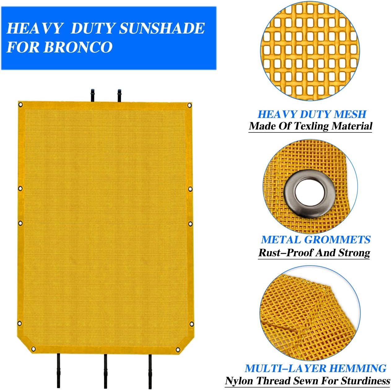ROMASO Sunshade fit for Bronco 2021 2022 4-Door,Sun Shade Mesh Top for Ford Bronco,Heavy Duty Mesh Sunsahde Top(Yellow)