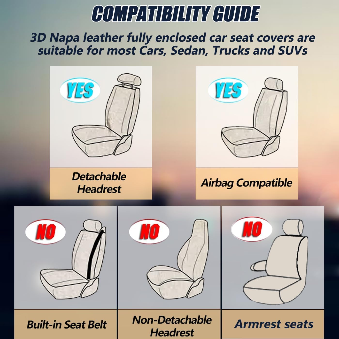 QUYDDC Car Seat Covers Full Set 3D Foam Back Support, 2 Front Seats Universal Fit for Most Trucks,Sedan and SUVs, Waterproof PU Leather Super Breathable, Storage Bags, All Season, Red +White