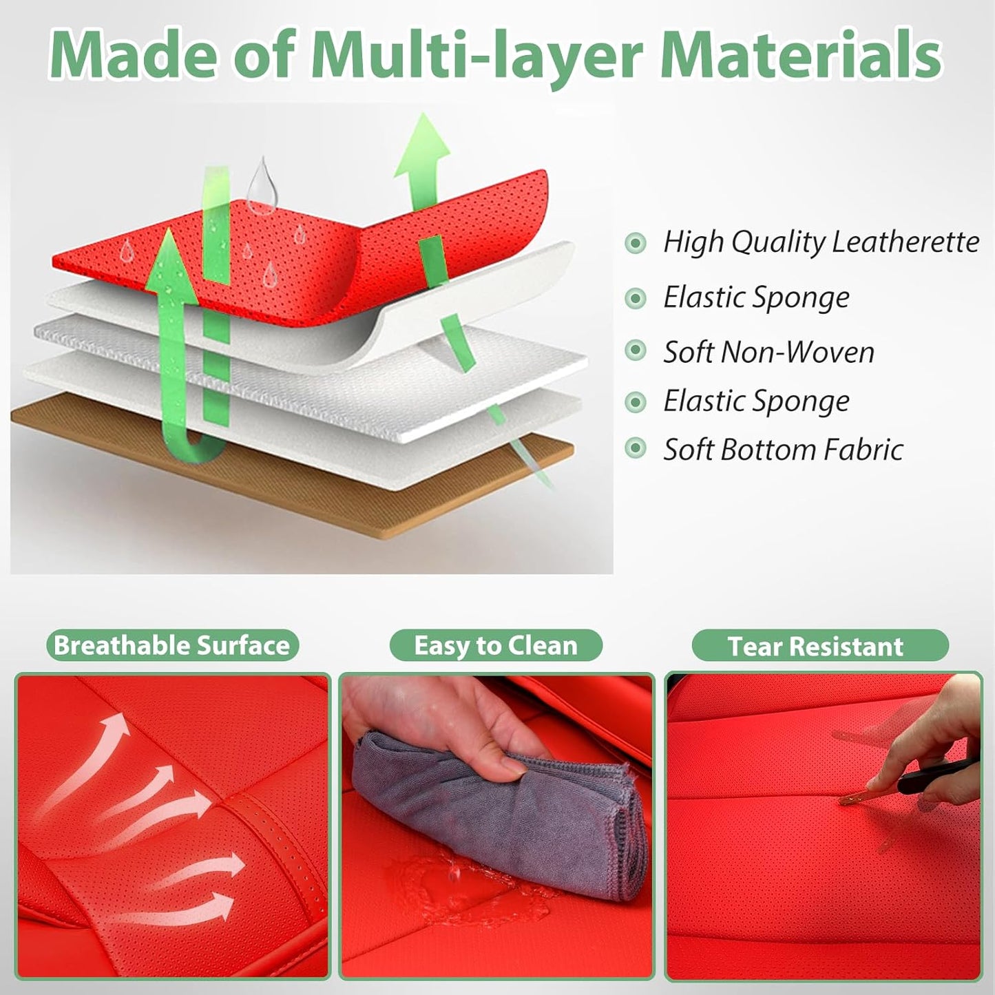HOMOSTARRY 2 Pack Leather Front Car Seat Cover Bottom Only, Anti-Slip Padded Seat Cushion, Full Wrap Seat Protector with Storage Function Universal Fit for Most Cars, SUV, Pick-up Trucks (Red)