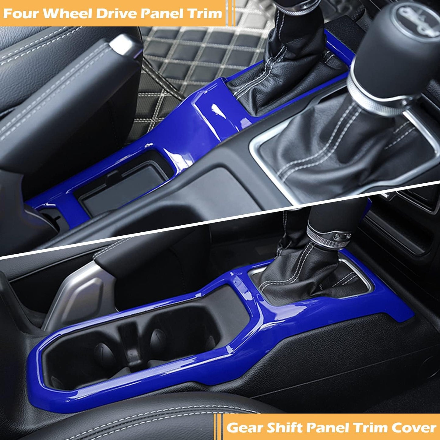 LAIKOU Left & Right 4WD Gear Shift Panel Cover Trim Control Center Console Water Cup Holder Frame Interior Accessories Fits for Jeep Wrangler JL JLU 2018-2024 & Gladiator JT (Blue)