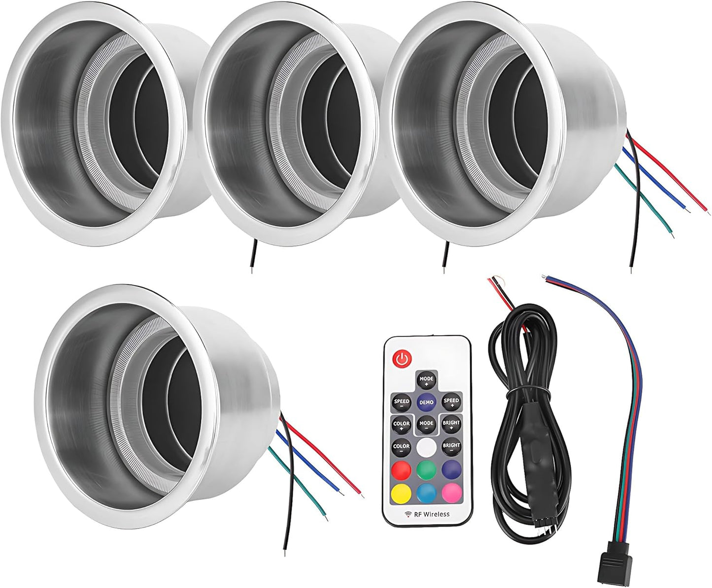 Acouto Cup Holders 4Pcs DC 12V Stainless Steel RGB LED Car Beverage Bottle Cup Drink Holders with Remote Control for Marine Boat RV Truck