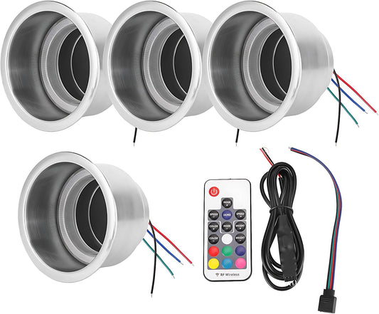 Acouto Cup Holders 4Pcs DC 12V Stainless Steel RGB LED Car Beverage Bottle Cup Drink Holders with Remote Control for Marine Boat RV Truck