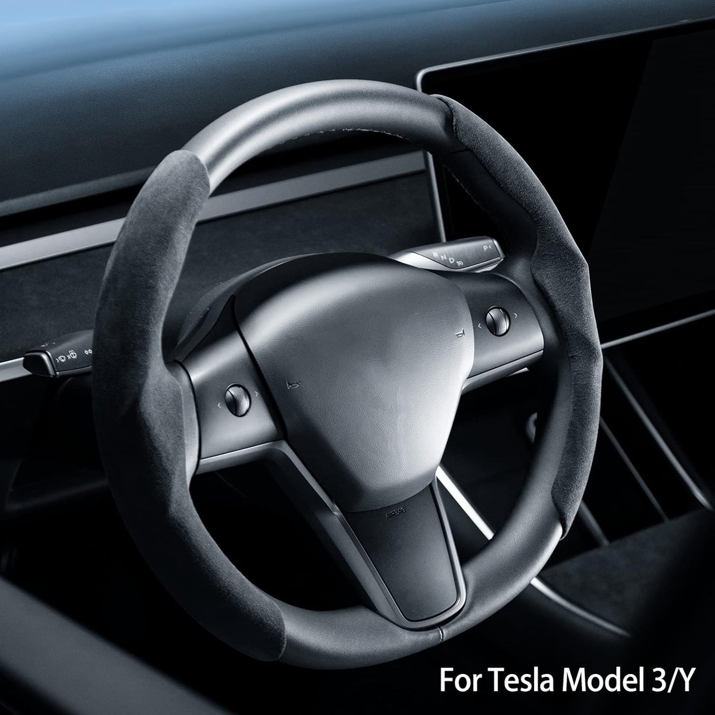Alfanxi Car Accessories Alcantara Material Steering Wheel Cover&Door Panel&Key Covers&Holders Compatible with Tesla Model 3/Y/S (A3:Segmented Steering Wheel Cover)