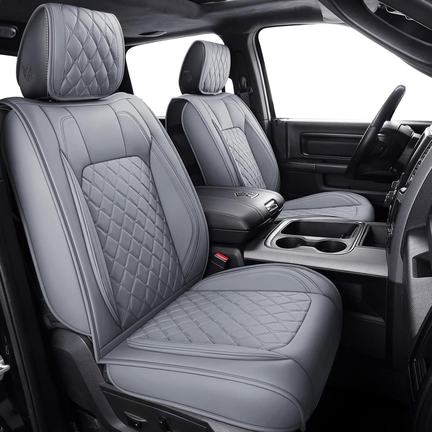 Aierxuan 2 PCS Front Seat Covers for Dodge Ram Custom Fit 2009-2025 1500/2500/3500 Pickup Truck Crew Quad Regular Cab Waterproof Leather Cushions(2 PCS Front/Black)
