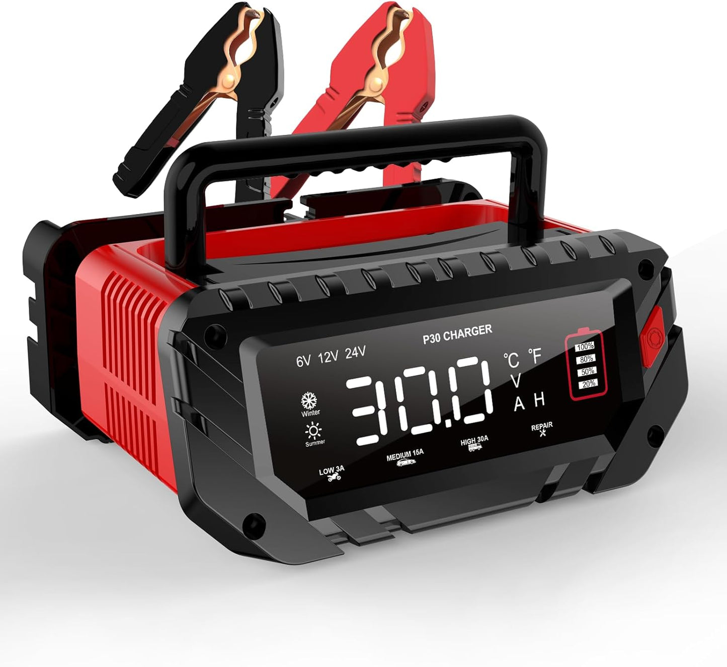 Battery Charger 0-20A 12V and 24V Lithium, LiFePO4, Lead Acid (AGM/Gel/SLA), Smart Car Battery Charger and Maintainer, Trickle Charger with Pulse Repair for Cars, Boats, Marine, Motorcycles